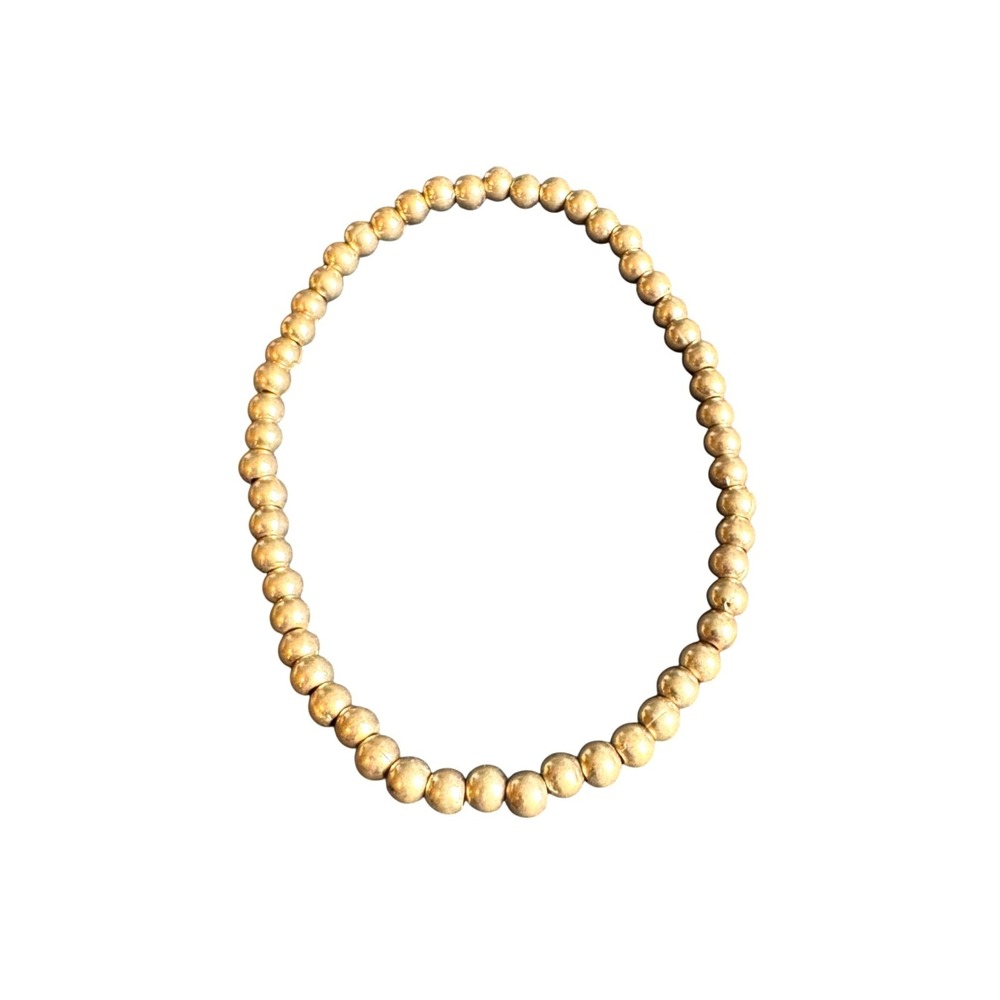 Gold Tone Beaded Stretch Bracelet Round Ball Beads Minimalist Jewelry